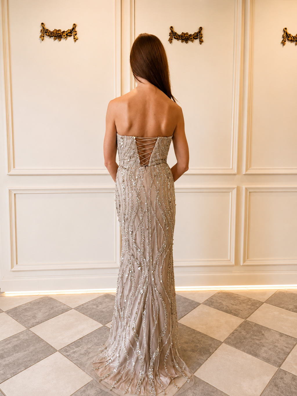 Amelia – DDC073 Nude Beaded Gown Size 6