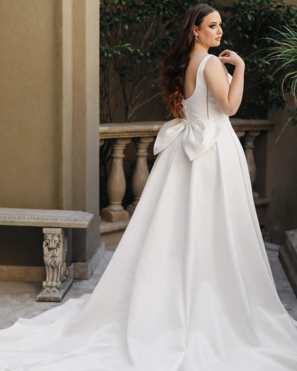 Anna DD042 Off White Satin A-Line With Slit