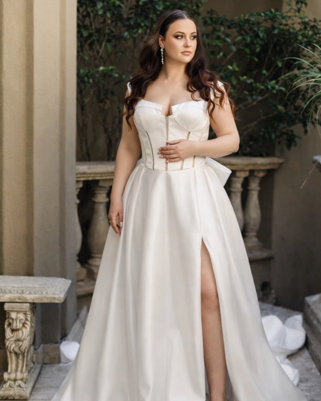Anna DD042 Off White Satin A-Line With Slit