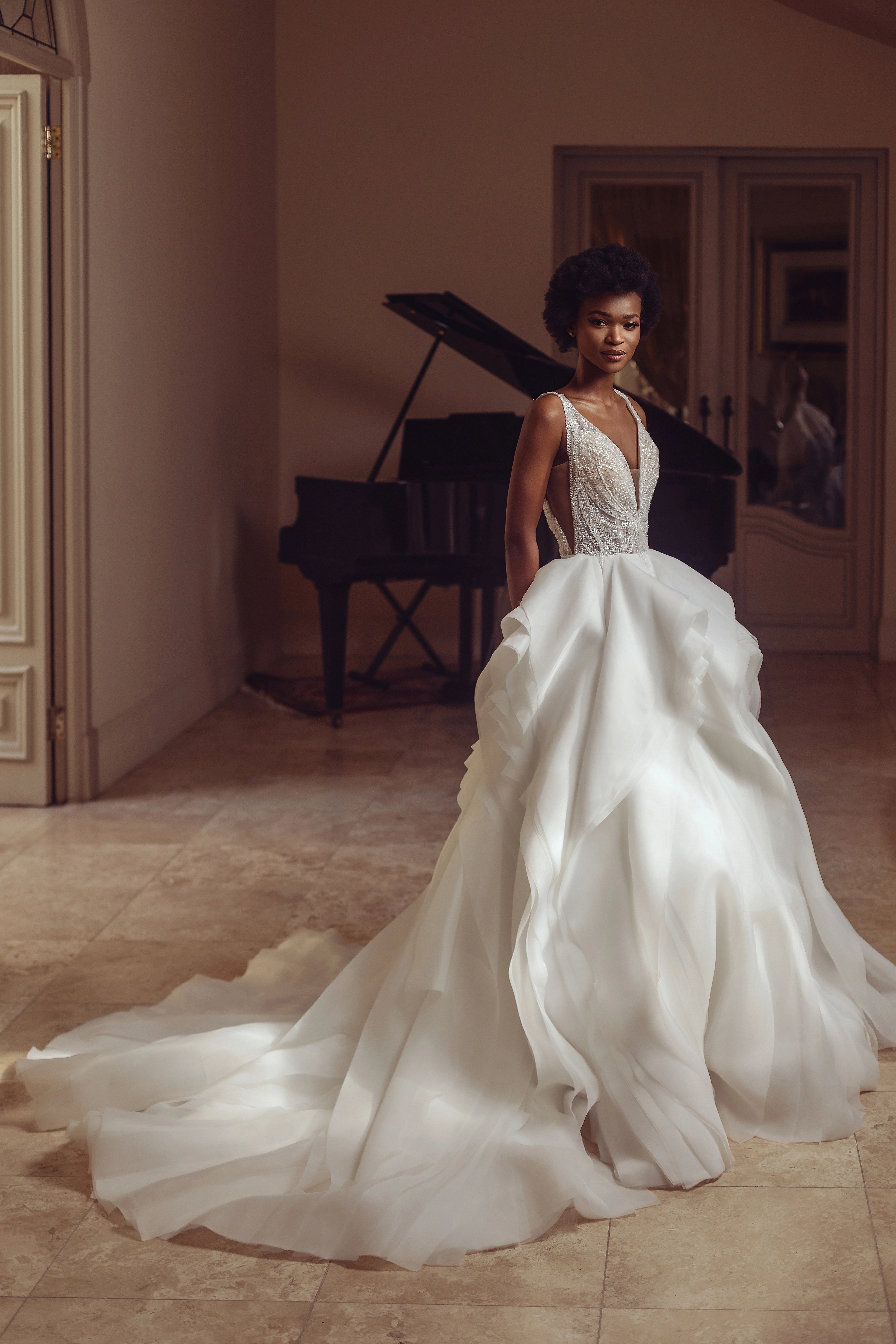 Ariana DD060 Ballgown Frill With Butterfly Top Beaded