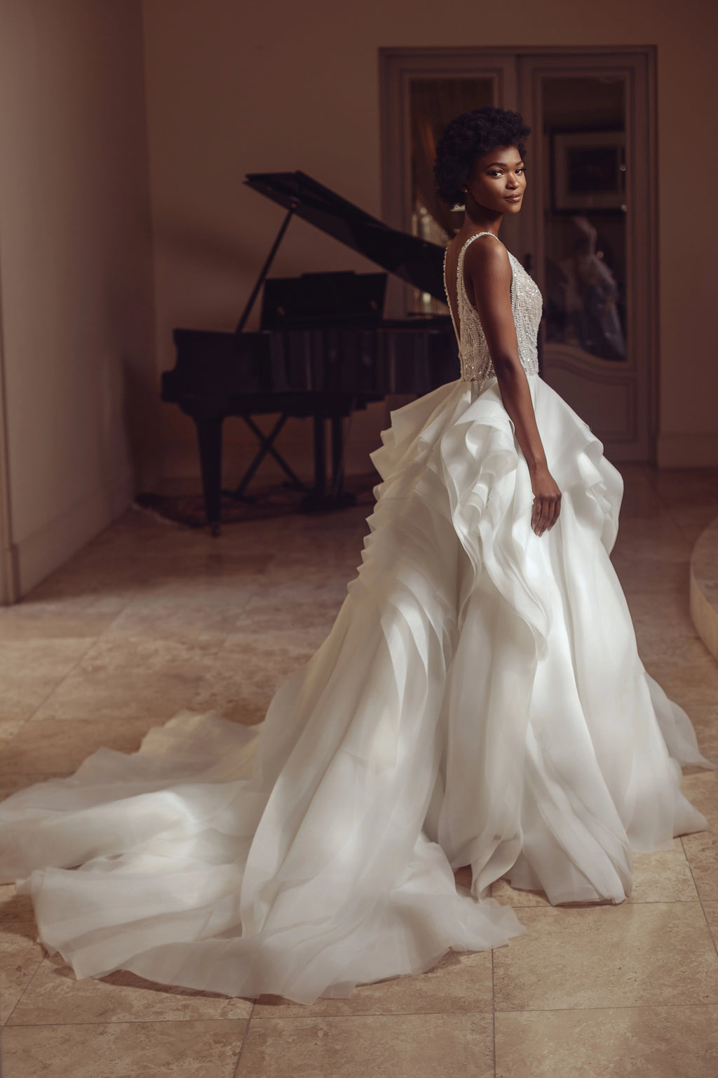 Ariana DD060 Ballgown Frill With Butterfly Top Beaded