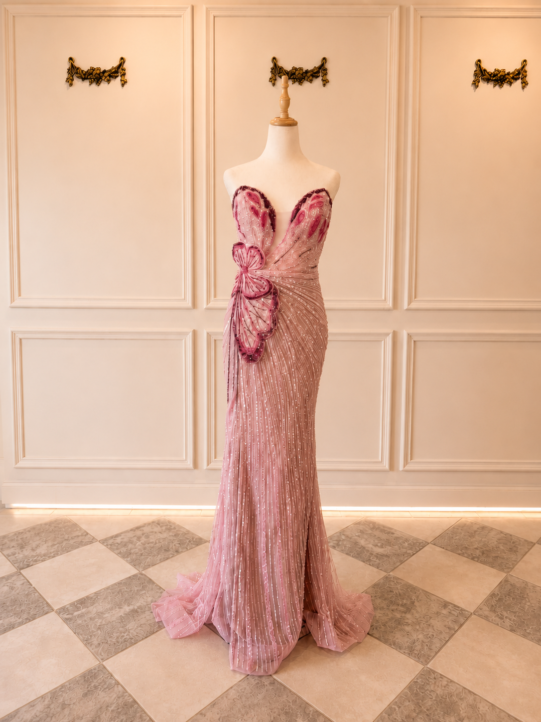 Bethany – DDC076 Pink Beaded Floral Gown size 12 – Diaan Daniels Couture