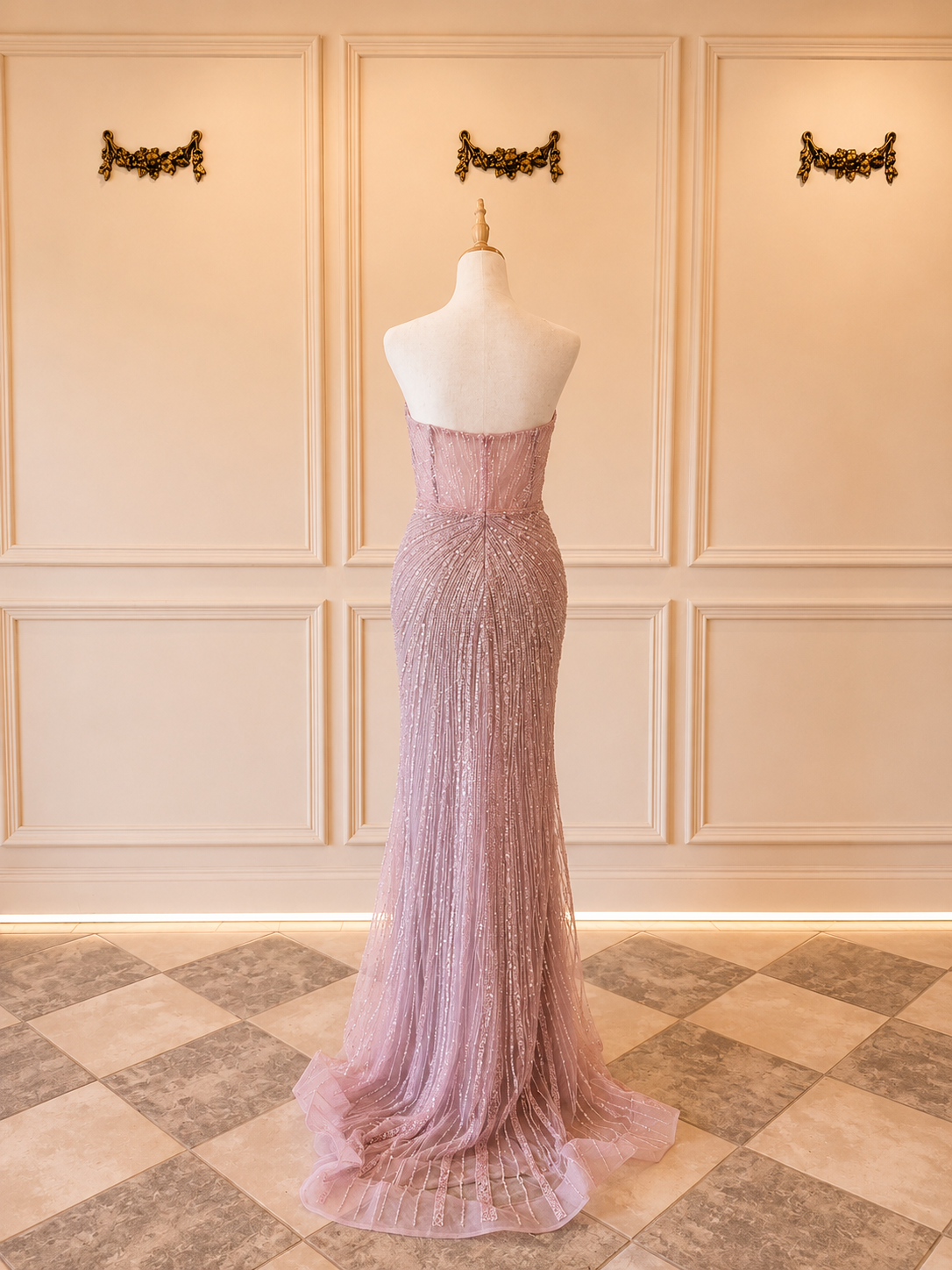Bethany – DDC076 Pink Beaded Floral Gown size 12