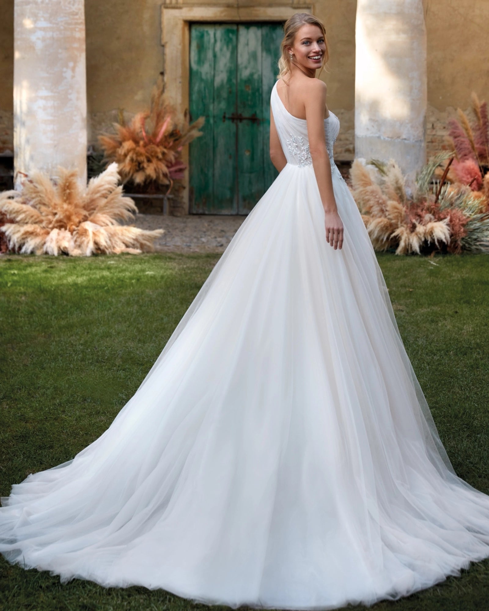 Bianca DD051 Ivory Wedding Gown Tulle Pink & Green Beading