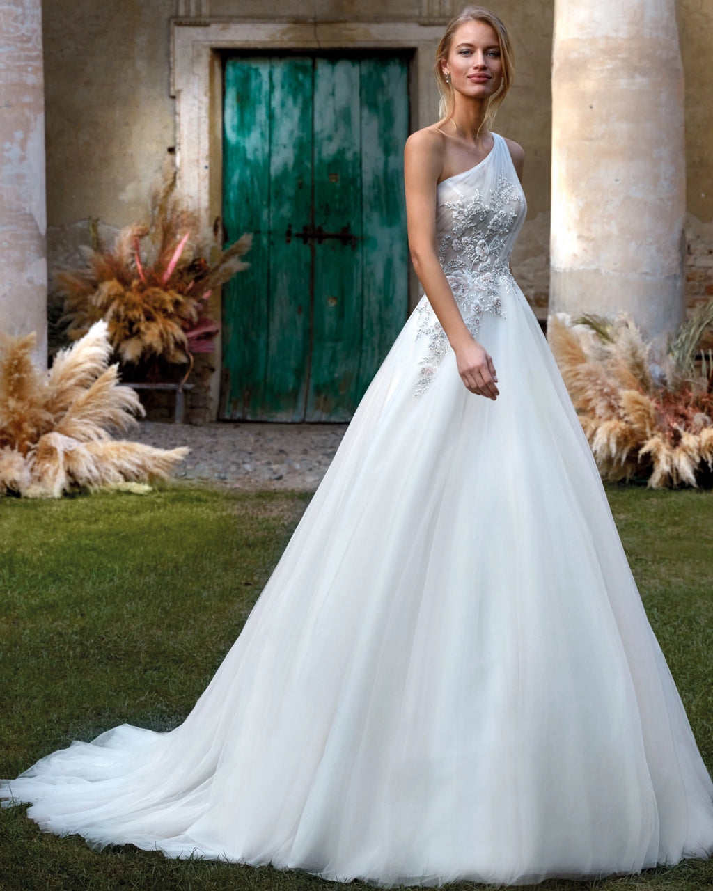 Bianca DD051 Ivory Wedding Gown Tulle Pink & Green Beading