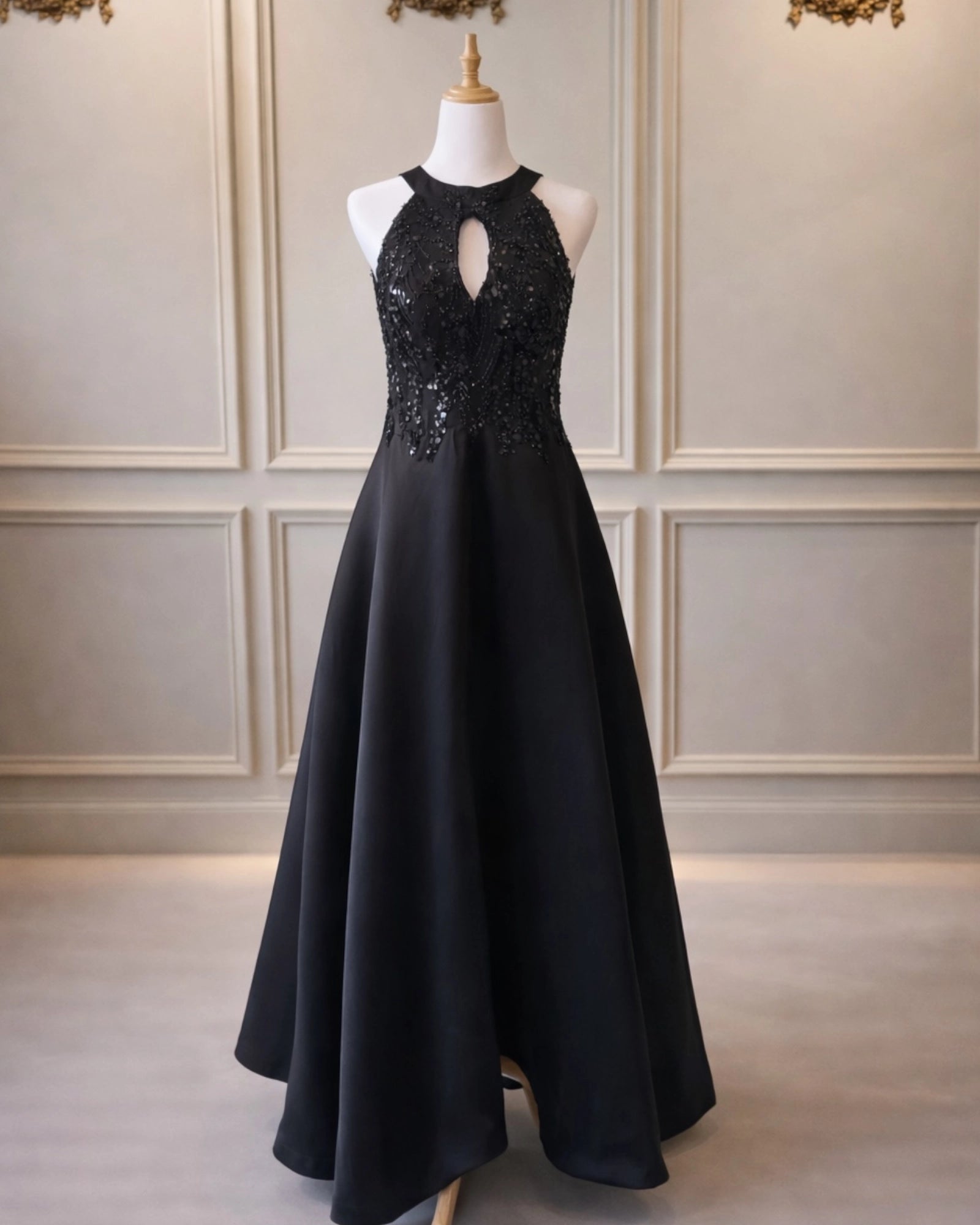 Brooke DD021 Black Ankle Length Beaded Top And A-Line
