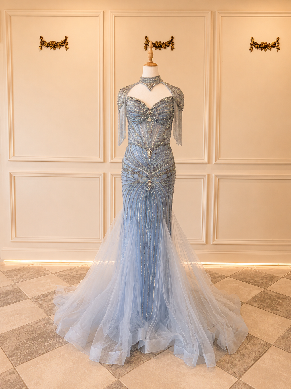 Caitlin – DDC077 Light Blue Beaded Gown Size 8