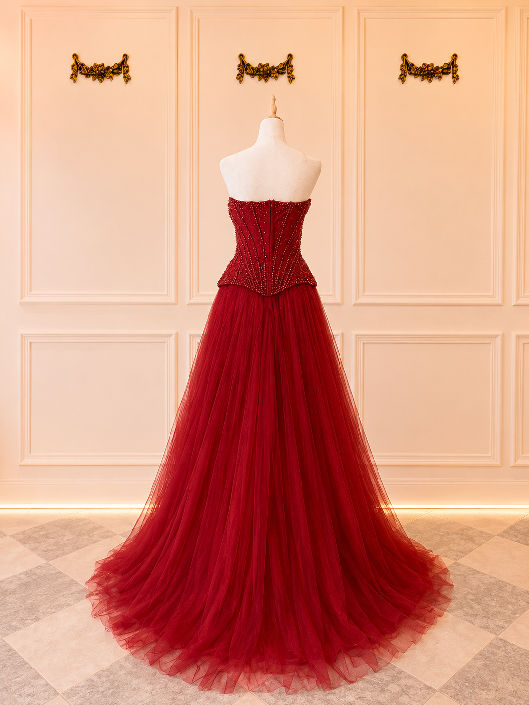 Riri - DD094 Size 10 Ballgown with Chantilly Lace and Beading Red