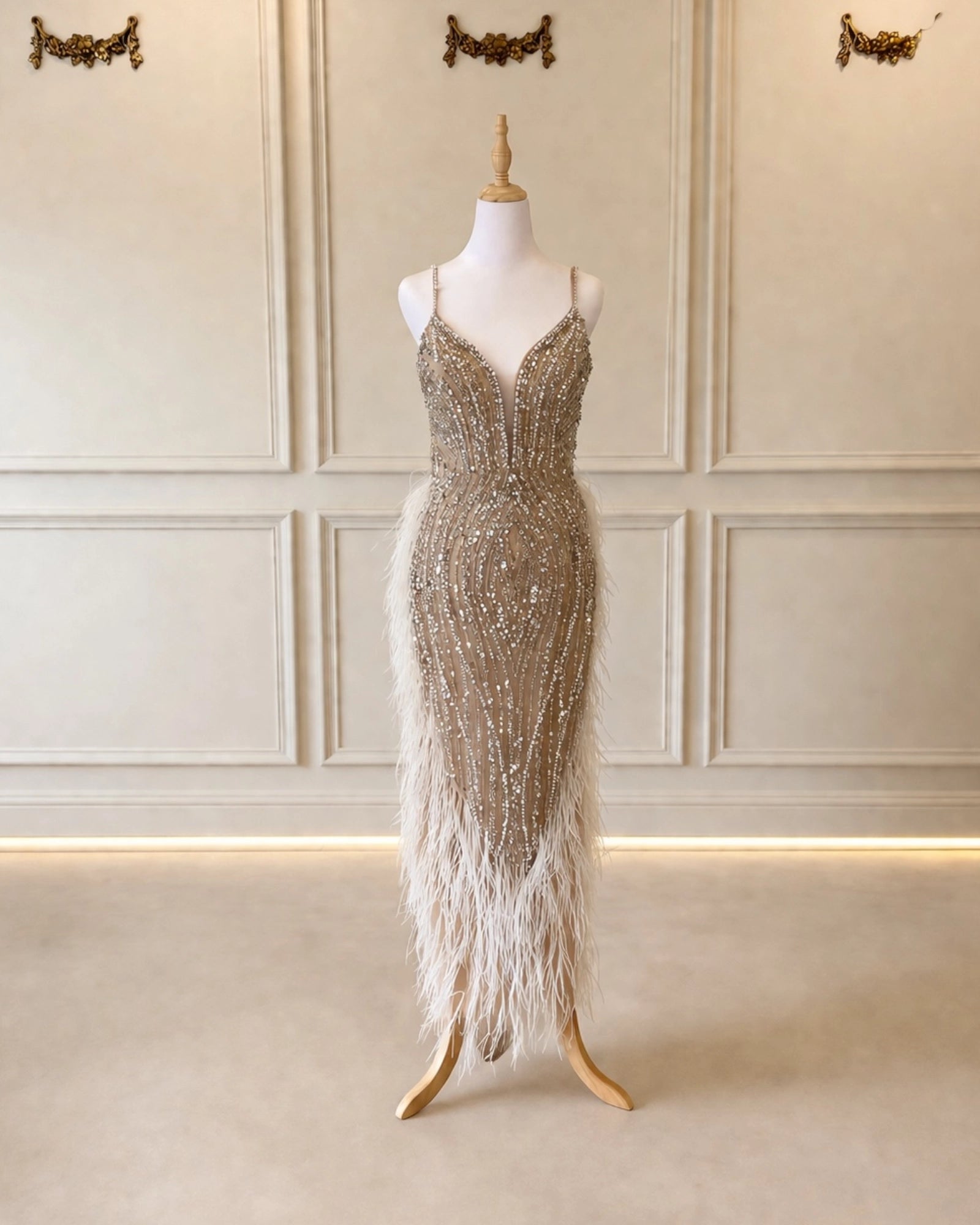 Grace DD002 Color Nude Feather Beaded