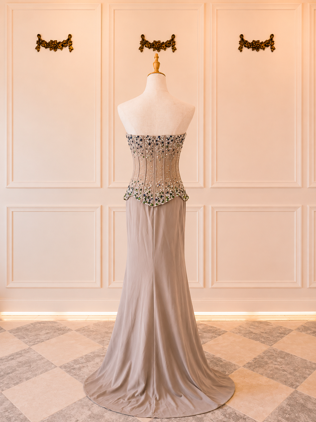 Jessica – DDC088 Size 8 Nude Color with Multi Color Crystal and Diamante