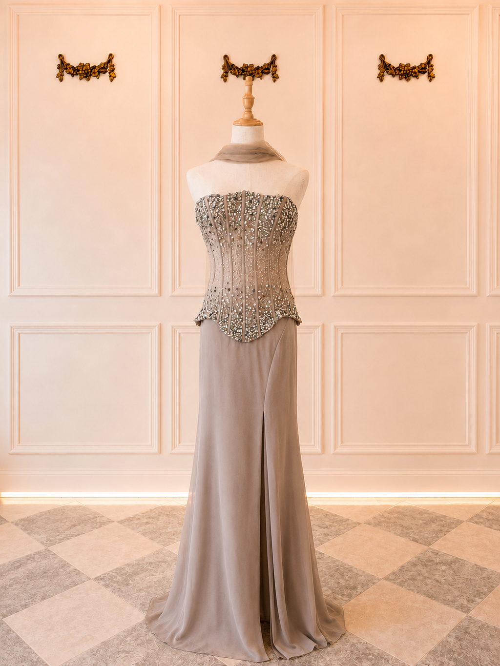 Jessica – DDC088 Size 8 Nude Color with Multi Color Crystal and Diamante