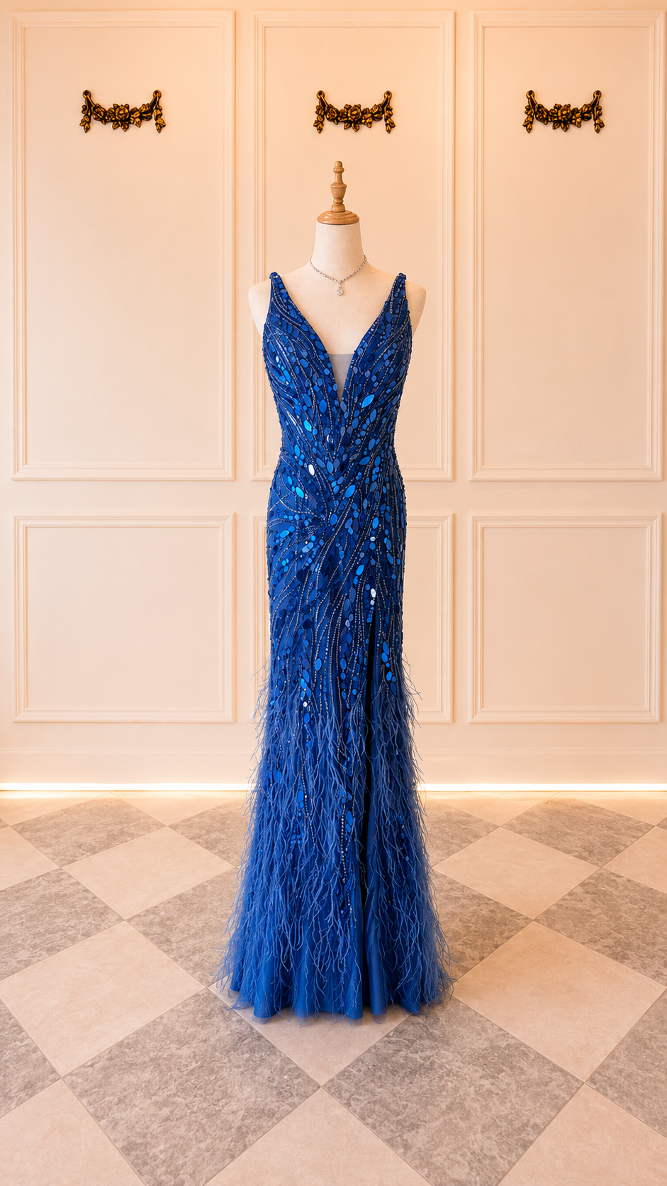Jordan – DDC089 Electric Blue Size 6 with Feather and Mirror Detail