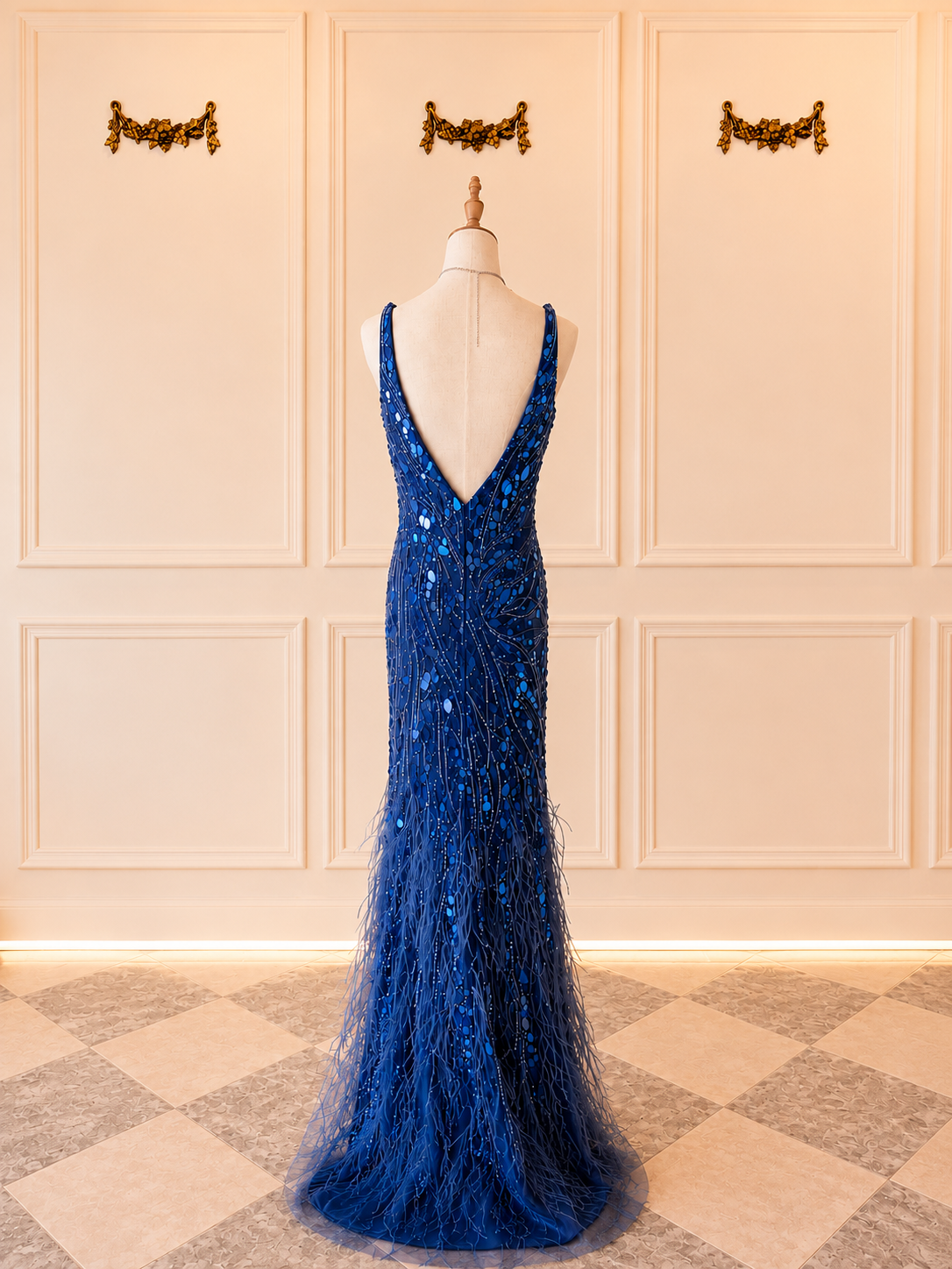 Jordan – DDC089 Electric Blue Size 6 with Feather and Mirror Detail
