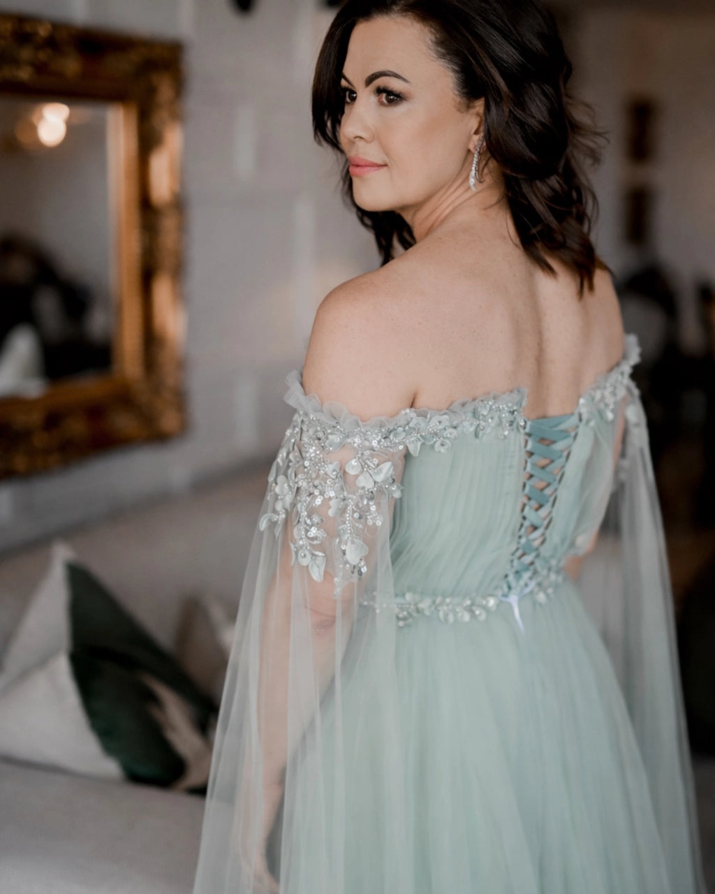 Kate DD043 Sage Green Tulle Gown With Beading