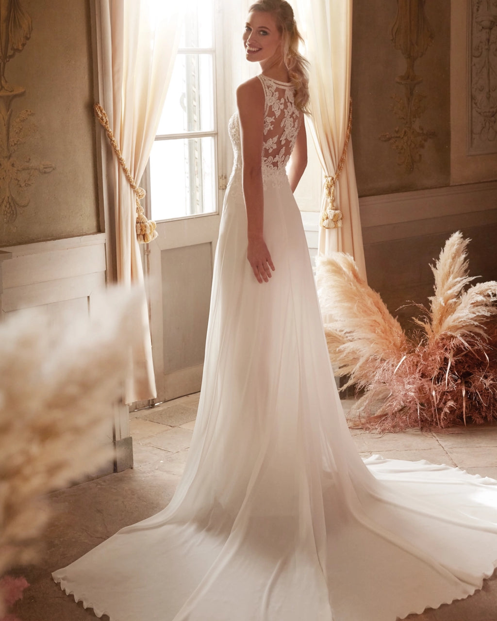 Kayla DD100 Off White Chiffon And Lace Gown