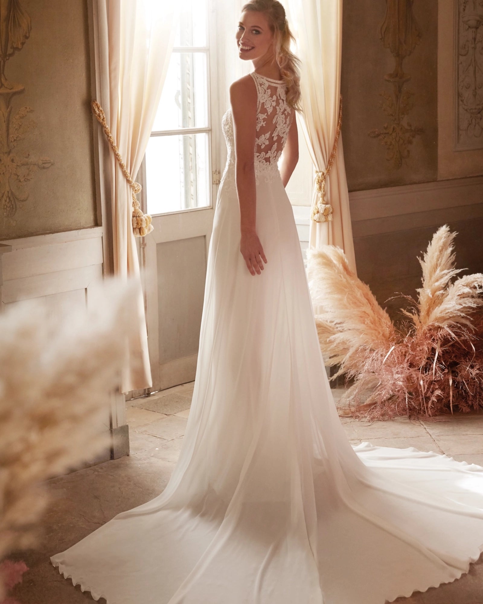 Kayla DD100 Off White Chiffon And Lace Gown