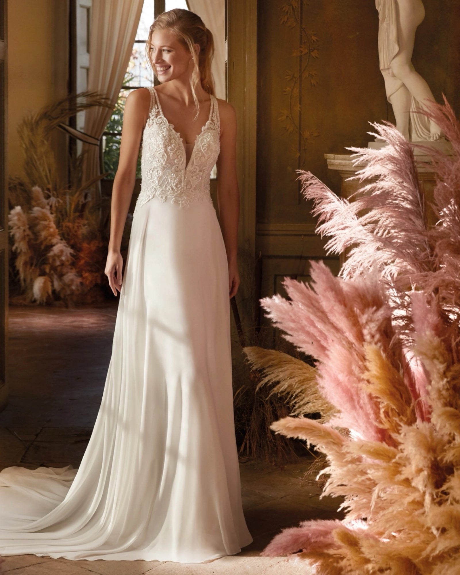 Kayla DD100 Off White Chiffon And Lace Gown
