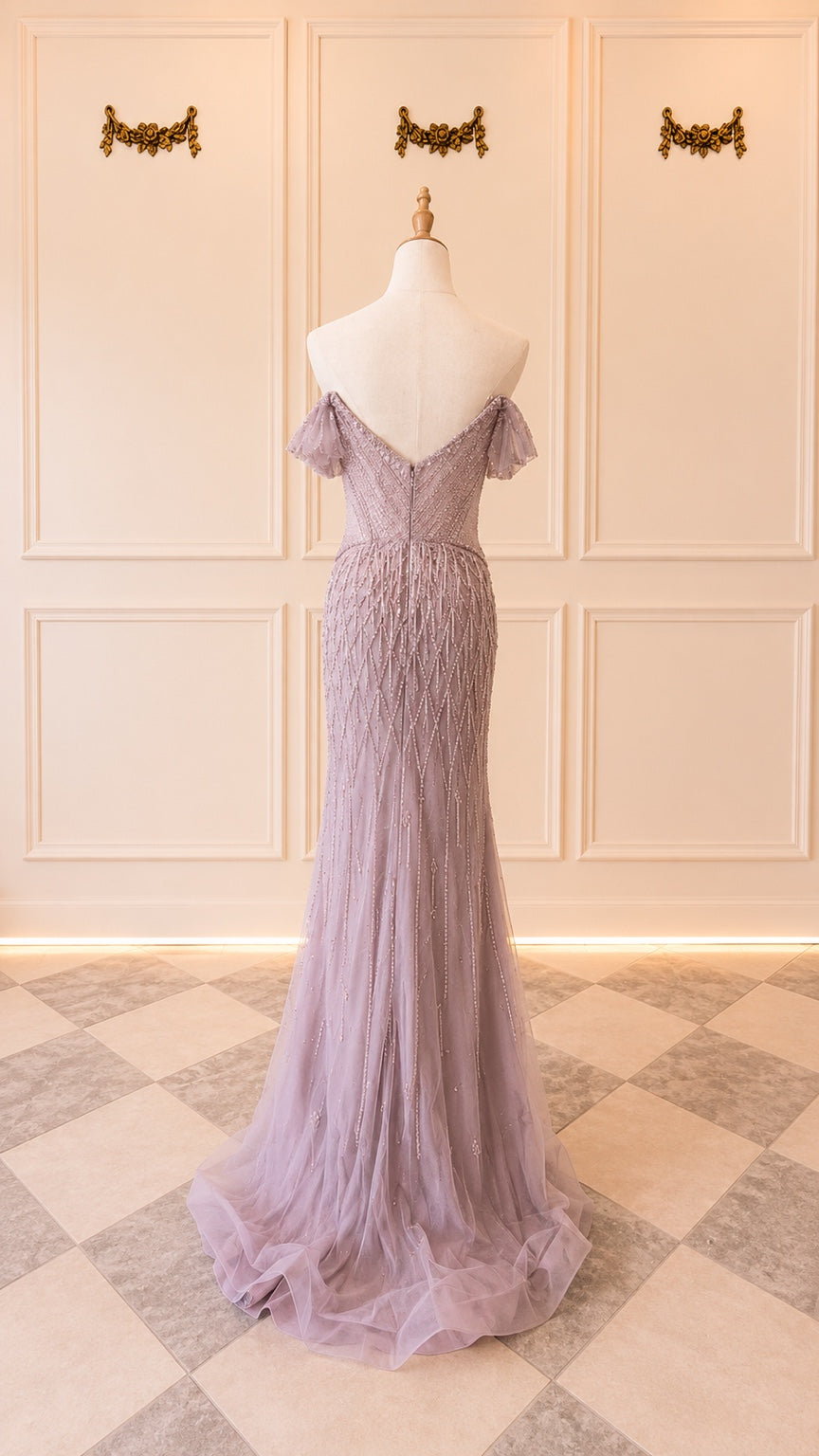 Kelsey – DDC091 Mauve Pink Color with Beaded and Dangling Crystals size 10
