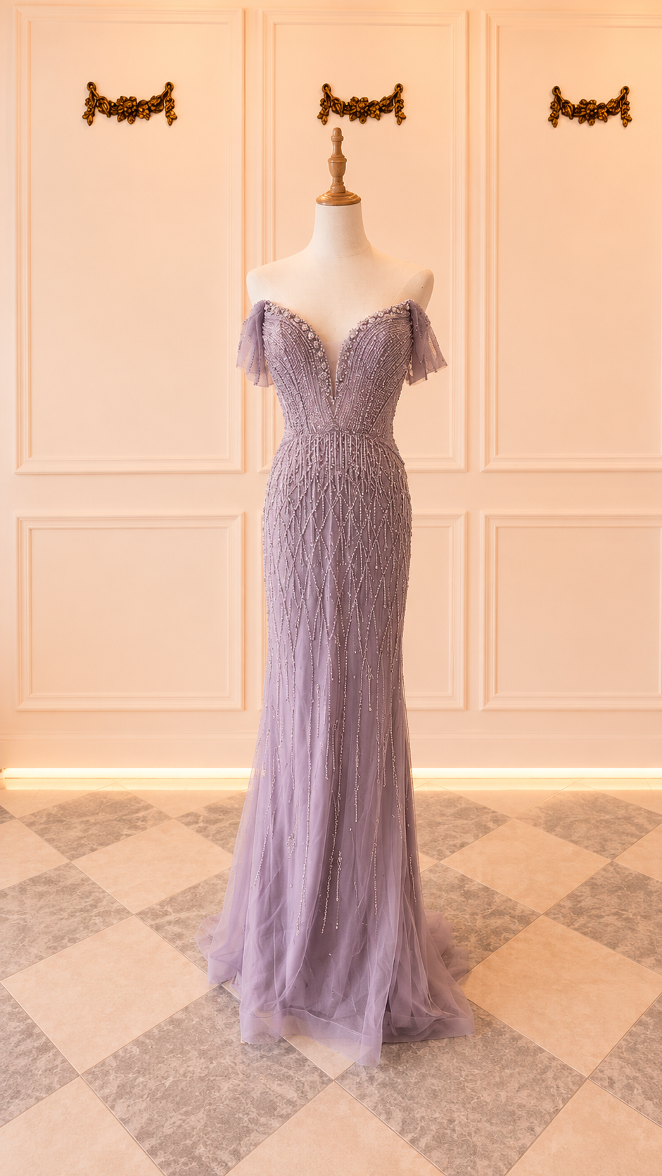 Kelsey – DDC091 Mauve Pink Color with Beaded and Dangling Crystals size 10