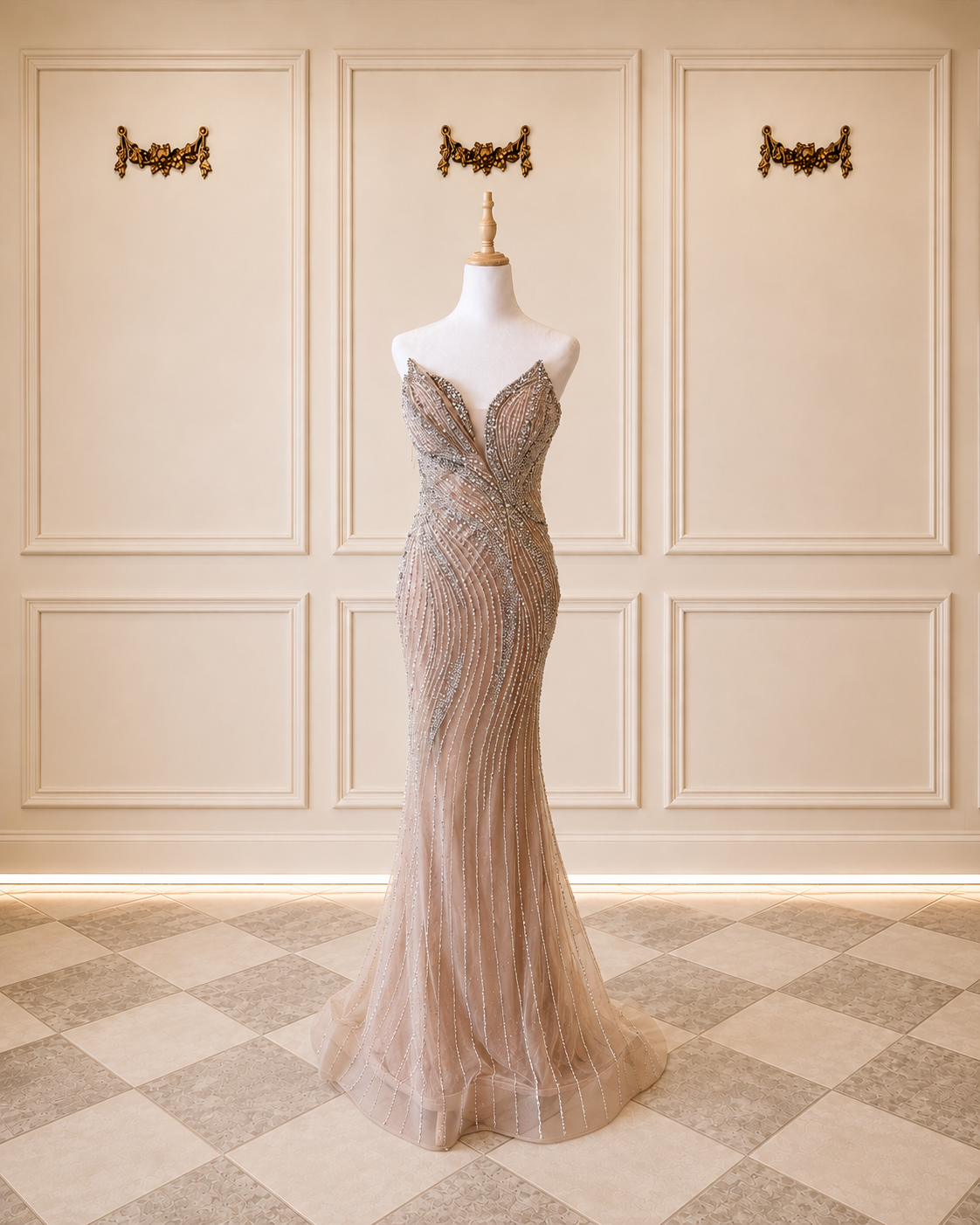 Mackenzie – DDC118 Beaded Nude Rosegold with Sleeve Detach Drama