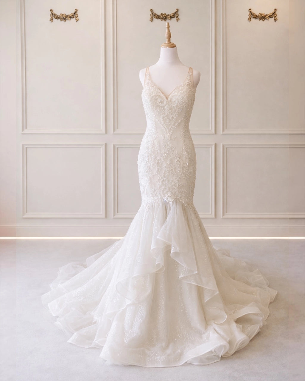 Natasha DD055 Off White Mermaid Lace And Frill Skirt