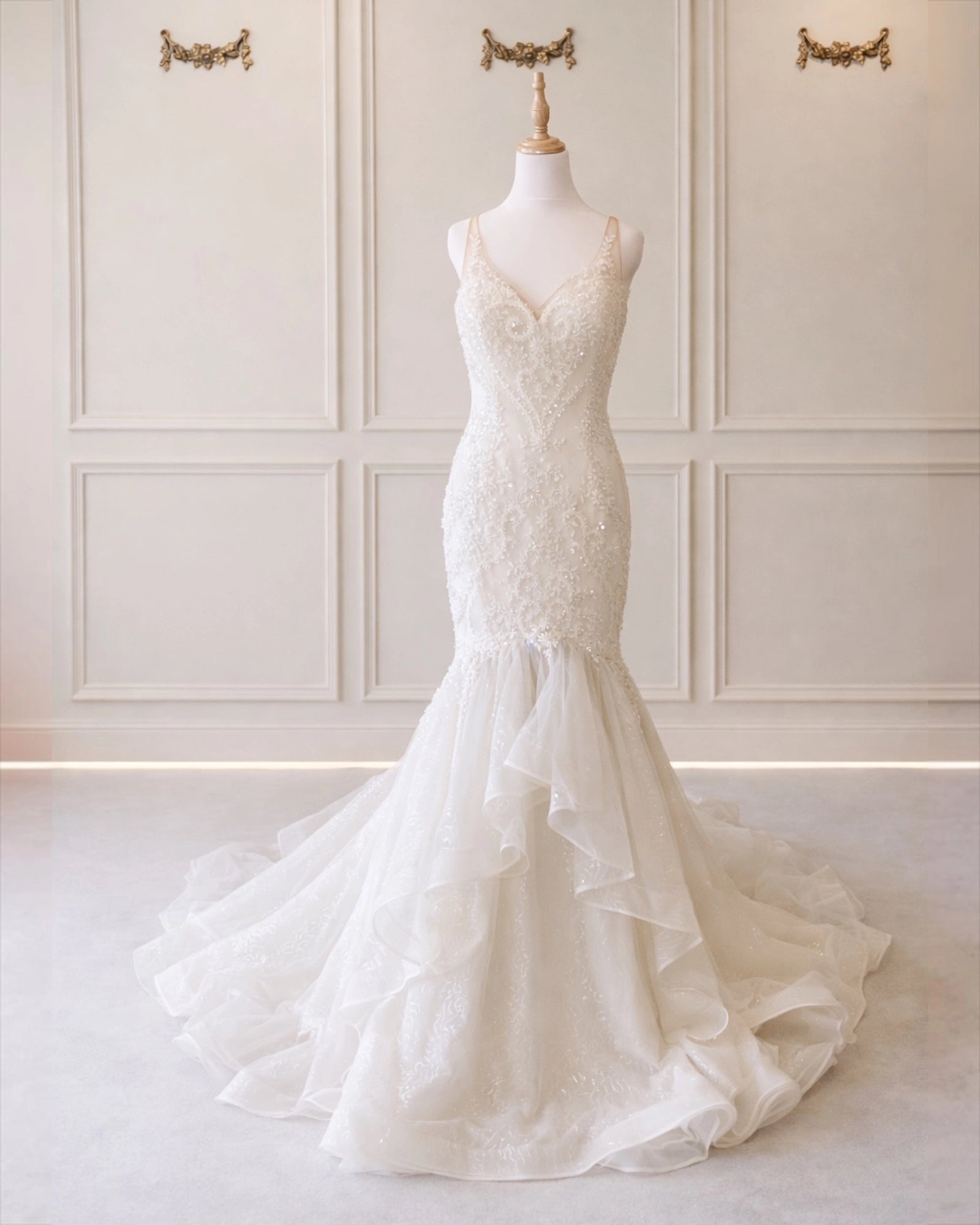 Natasha DD055 Off White Mermaid Lace And Frill Skirt