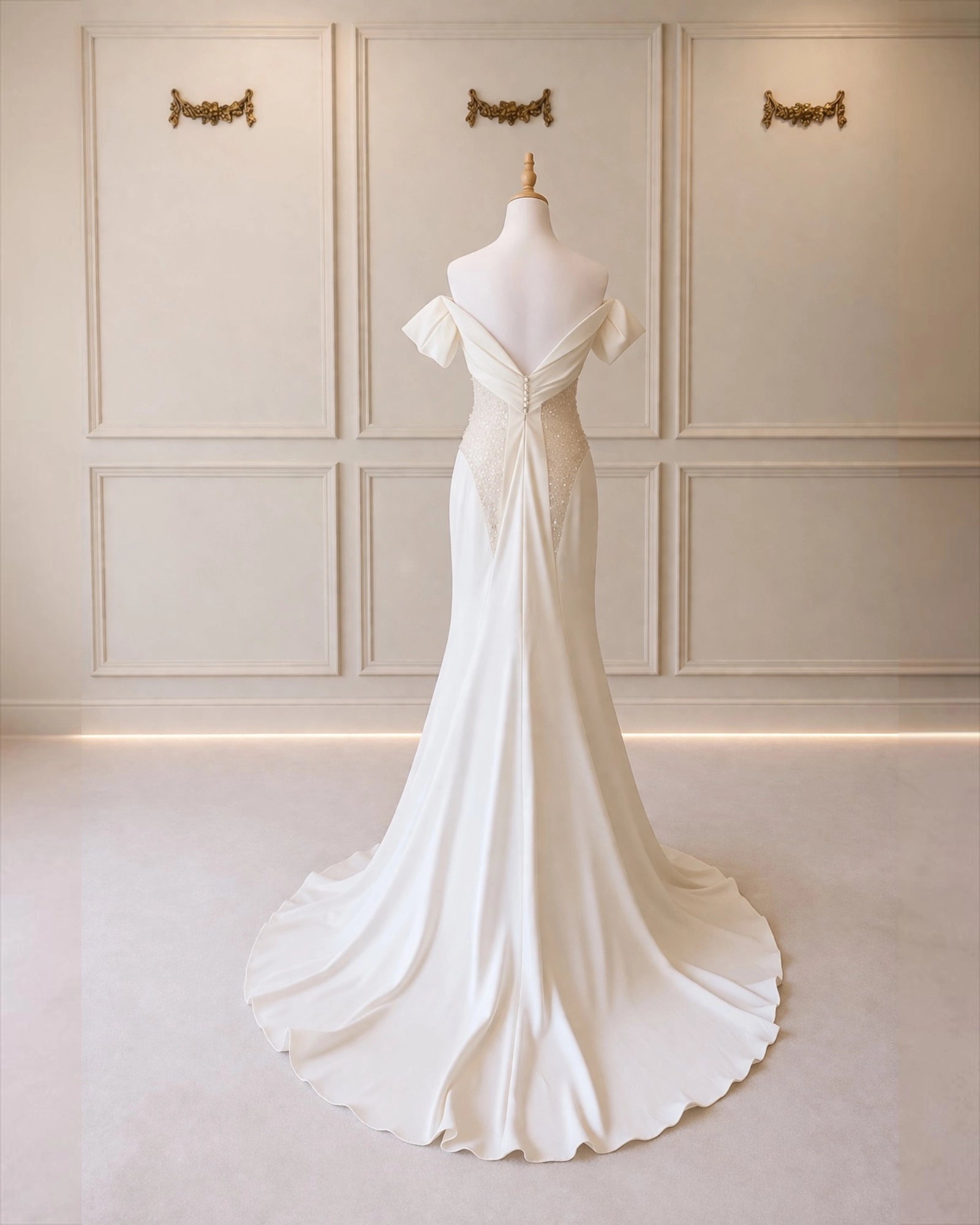 Nicole DD053 Off White Crepe Gown With Beading