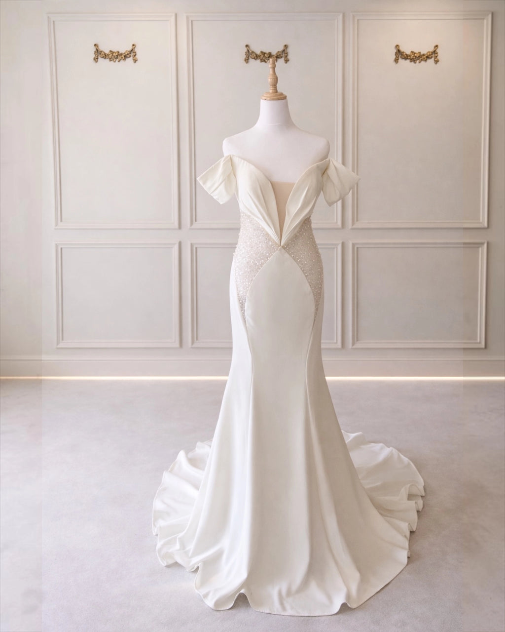 Nicole DD053 Off White Crepe Gown With Beading