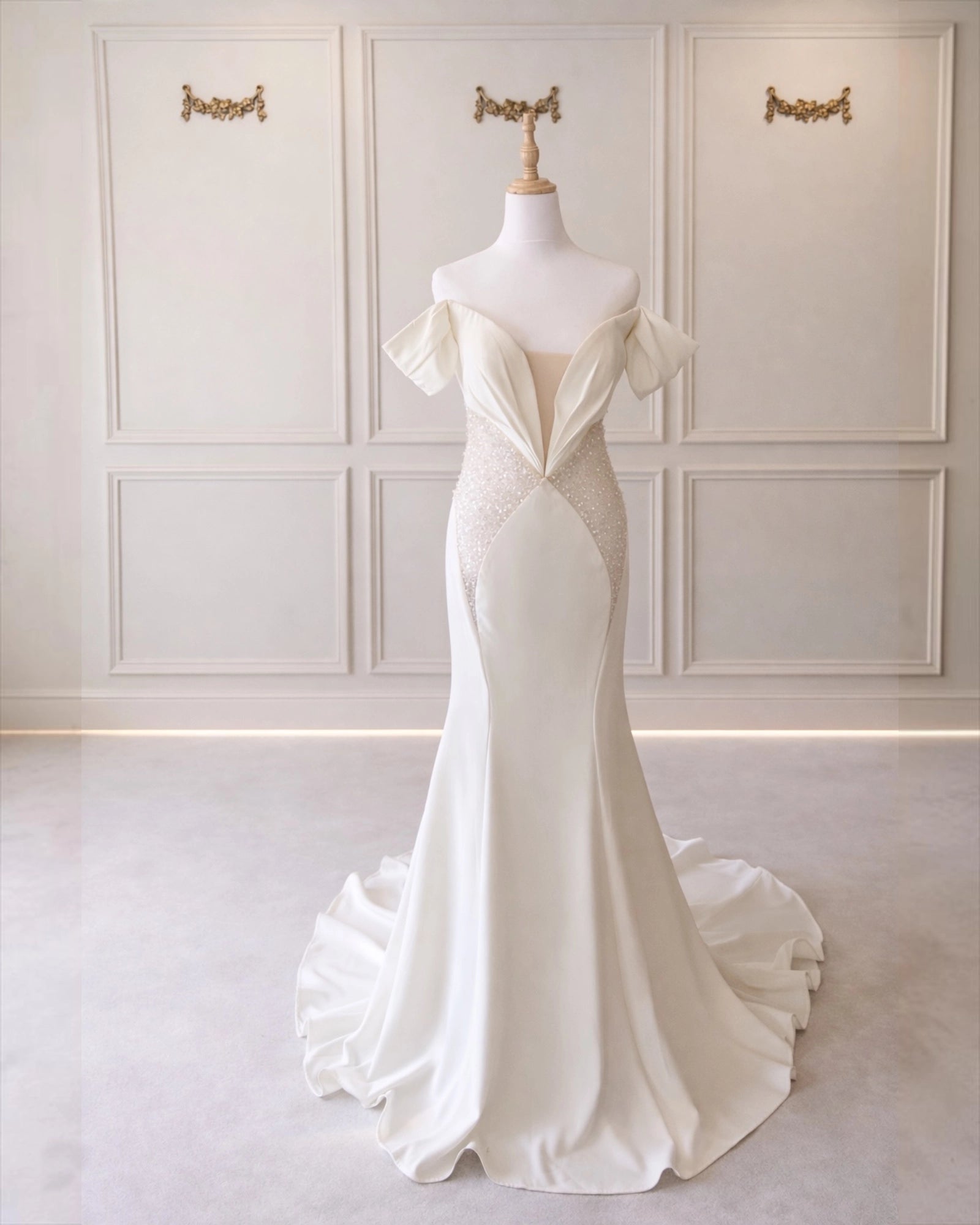 Nicole DD053 Off White Crepe Gown With Beading