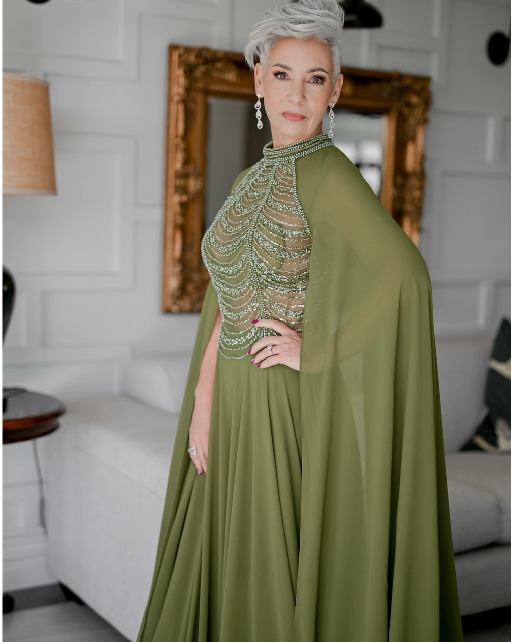 Nina-Marie Olive Green Beaded