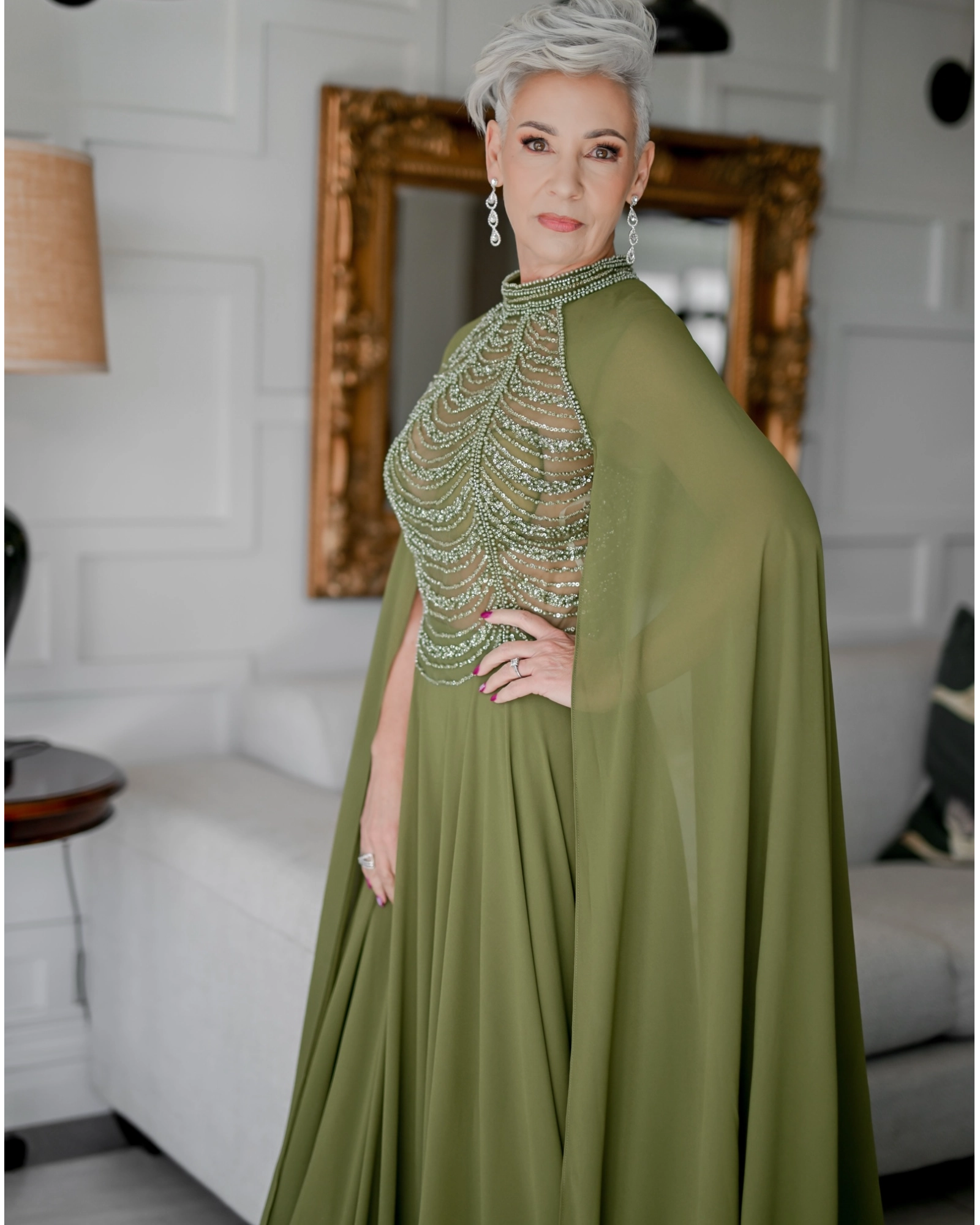 Nina-Marie Olive Green Beaded