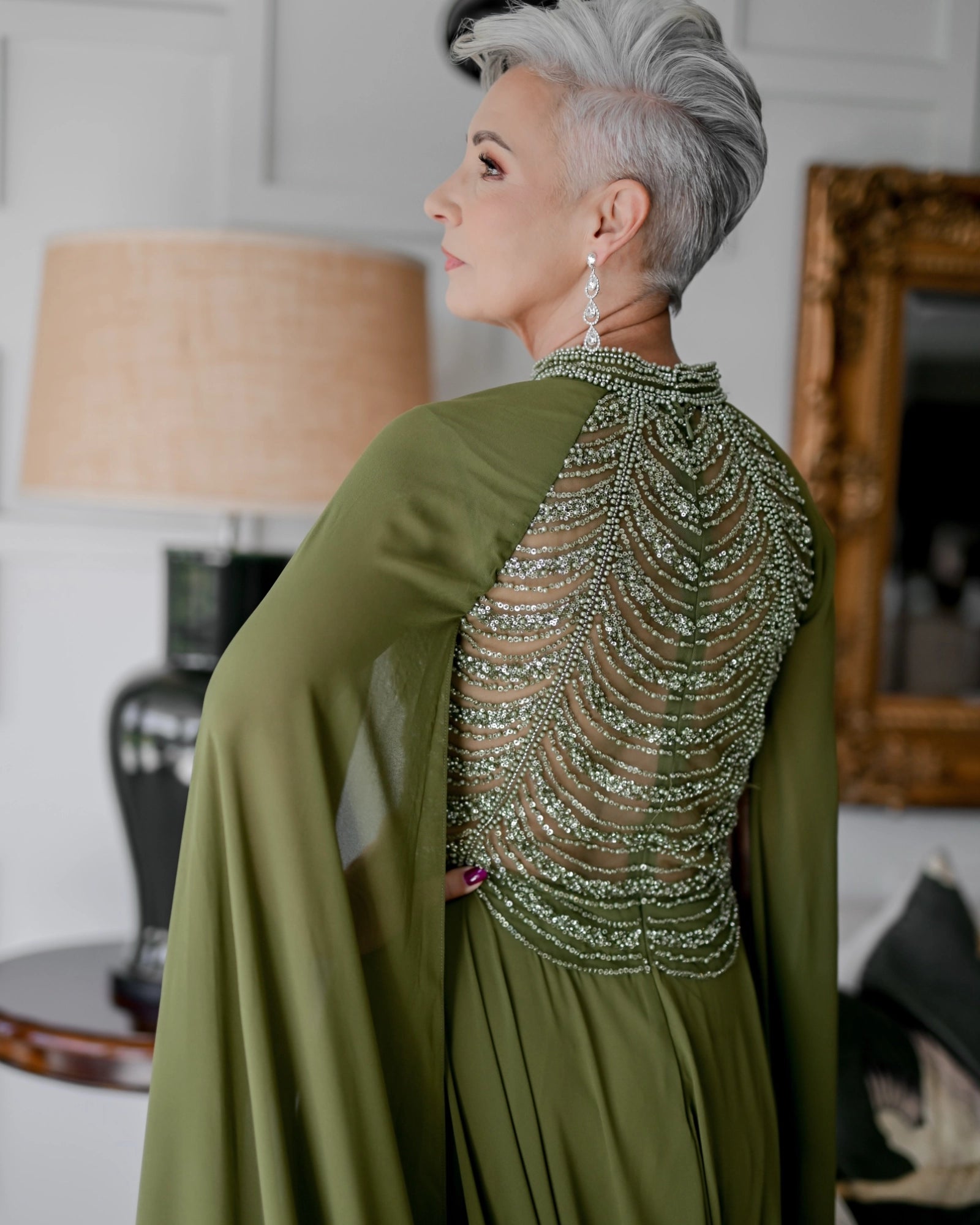Nina-Marie Olive Green Beaded