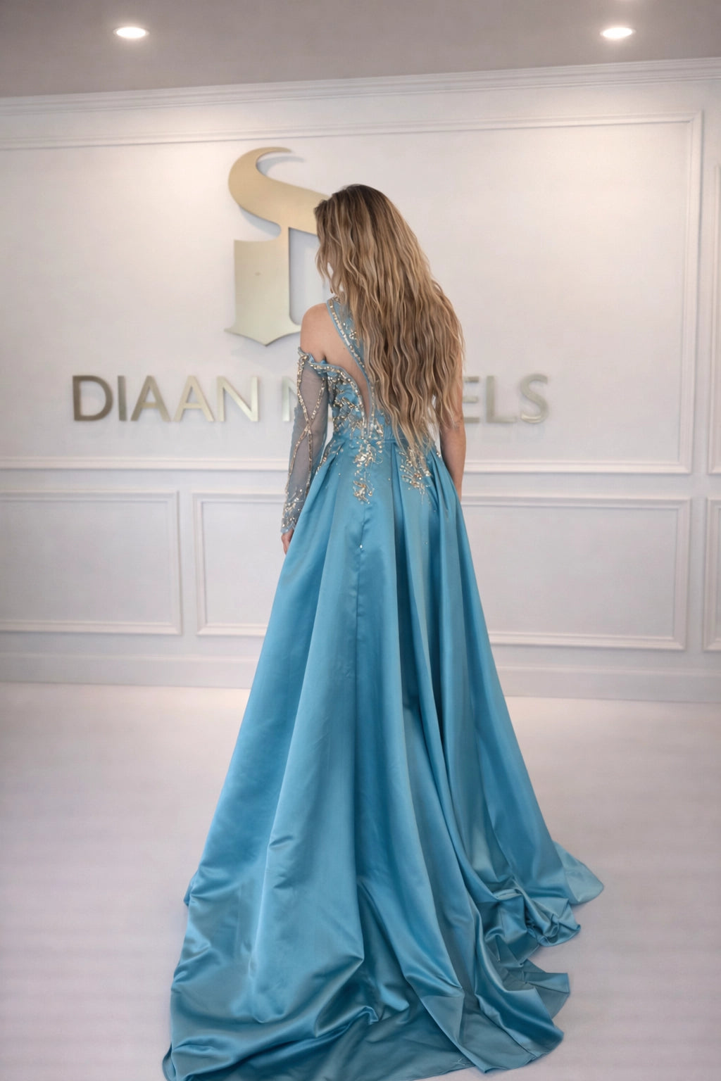 Noelie DD64 Green Beaded Gown With Over Skirt