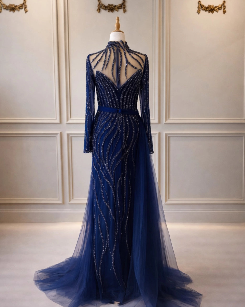 Skye DD0024 Navy Beaded Dress With Tulle Sperate Skirt