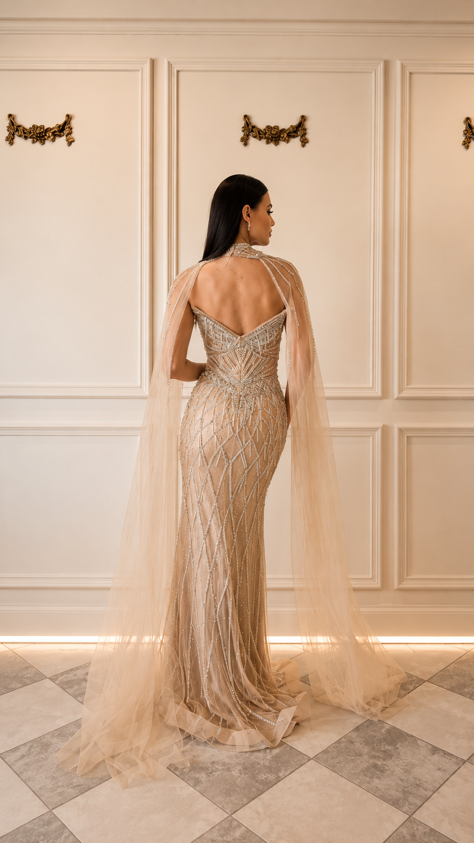 Riley – DDC101 Nude Beaded with Dangling Crystals Size 8