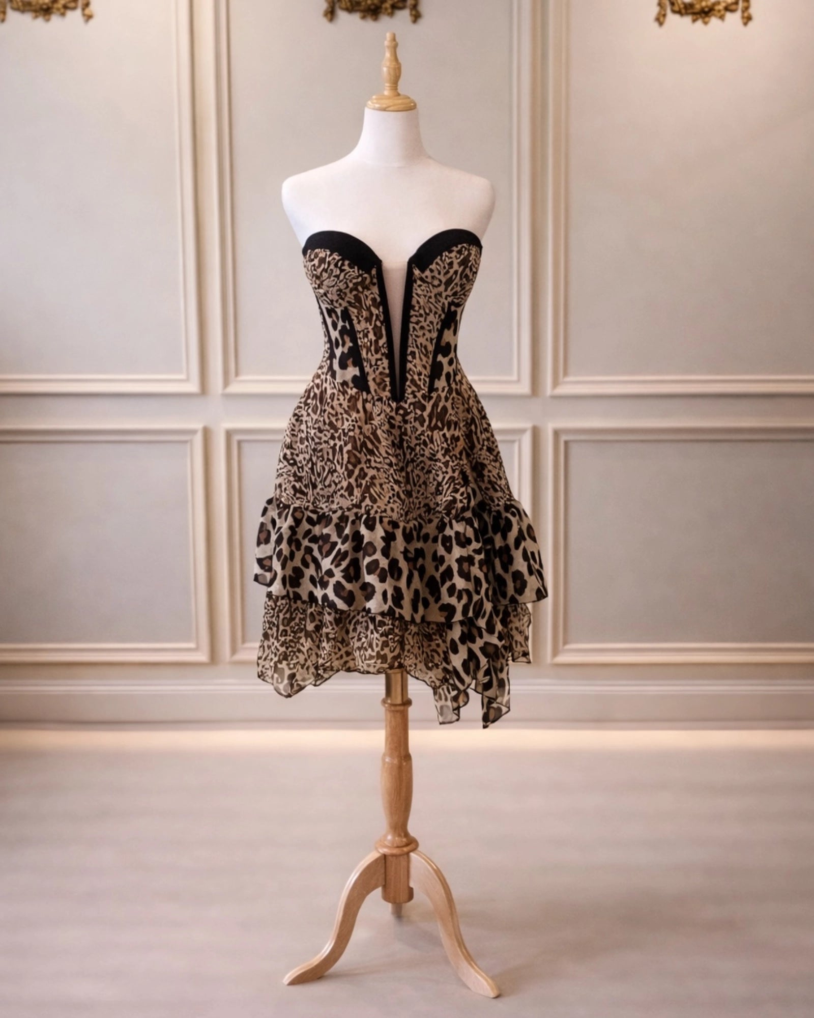 Ruby DD0017 Short Animal Print Corset Dress With Black