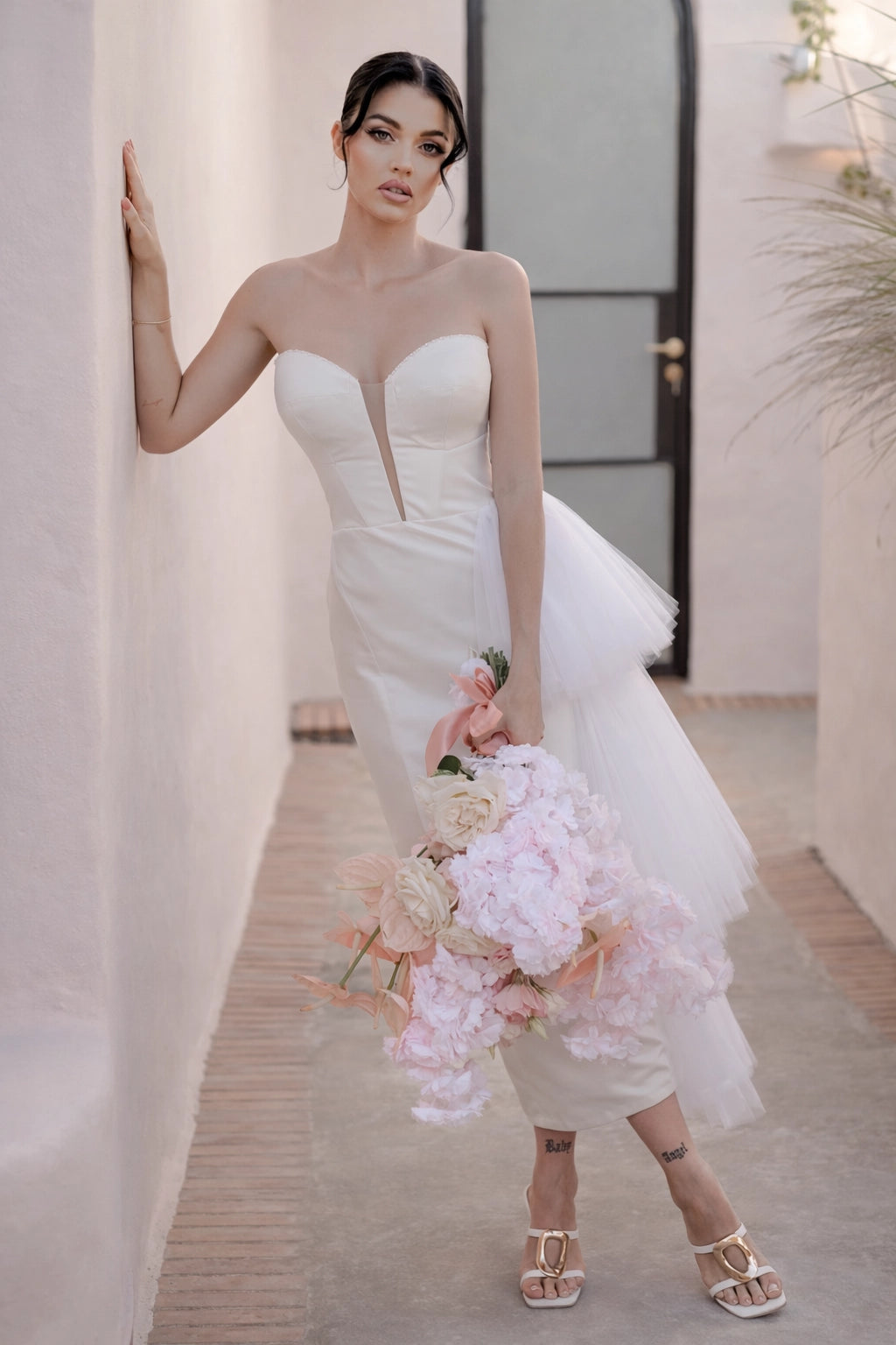 Savannah DD035 Off White Corset Top Dress With Tulle