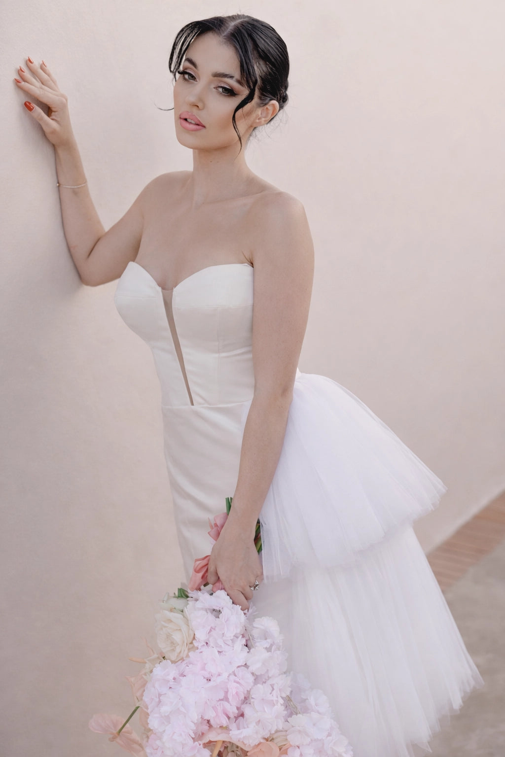 Savannah DD035 Off White Corset Top Dress With Tulle