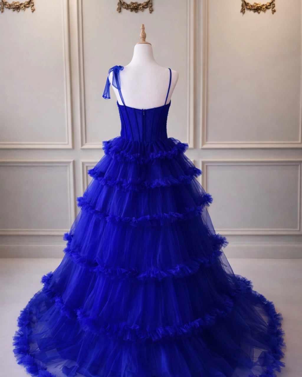 Summer DD025 Royal Blue Beaded Top And Frill Skirt