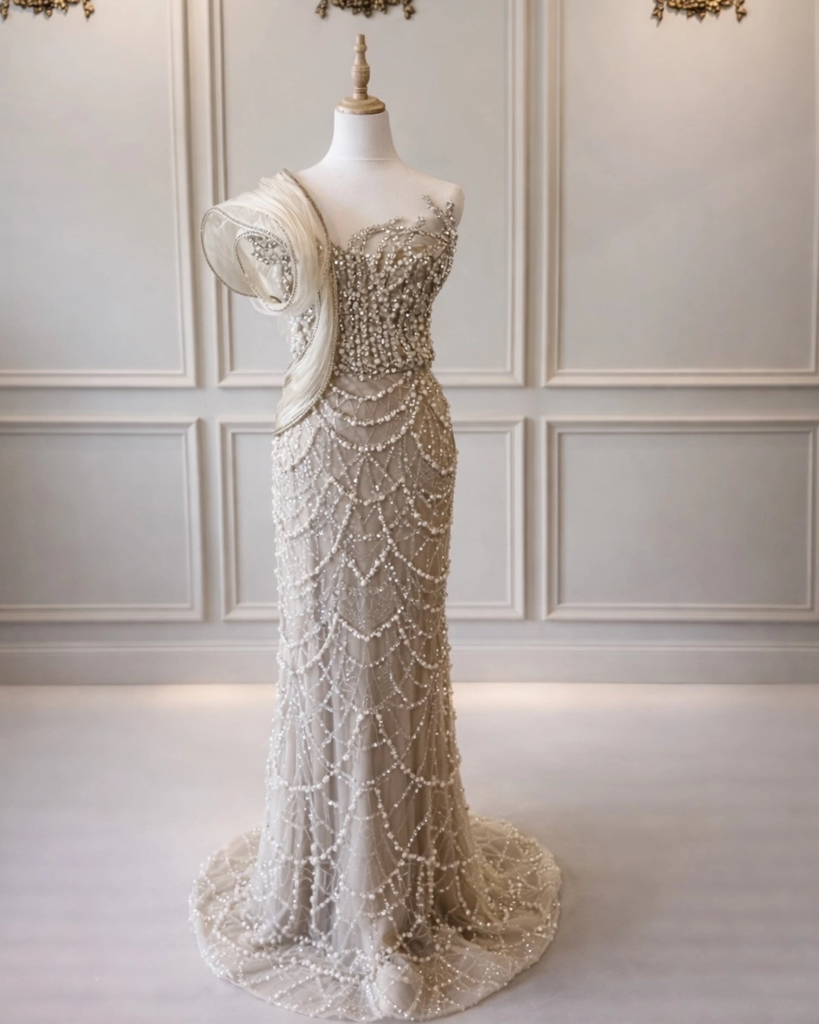 Willow DD030 Nude & Ivory With Pearl Beading And Silver Beading