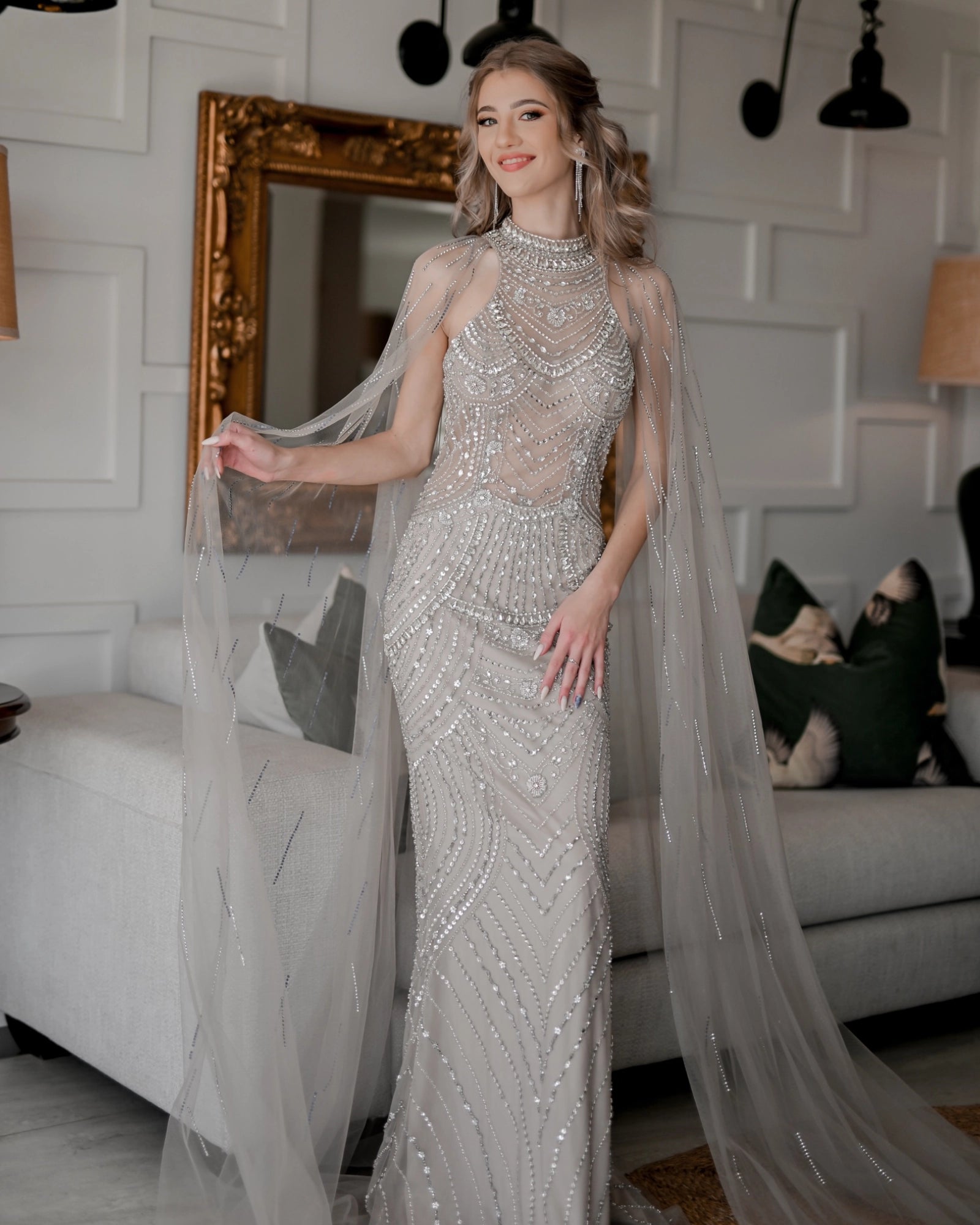 Zara DD070 Halter Neck Nude Color With Beaded Silver